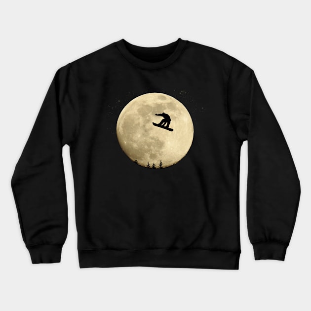 Snowboarder full moon jump in starry sky Crewneck Sweatshirt by BurunduXX-Factory